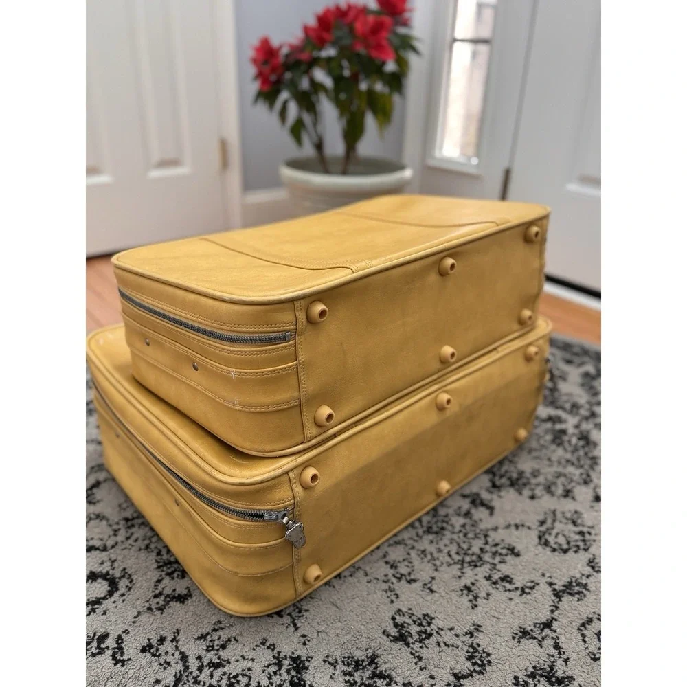 Vintage American Tourister ESCORT Suitcase Set 2pc Mustard Yellow Retro 70s MCM